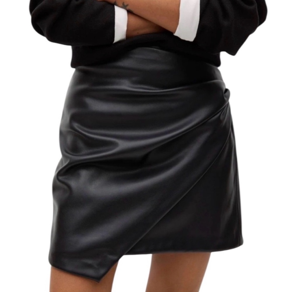 Mango Faux Leather Wrap Skirt Black Mini